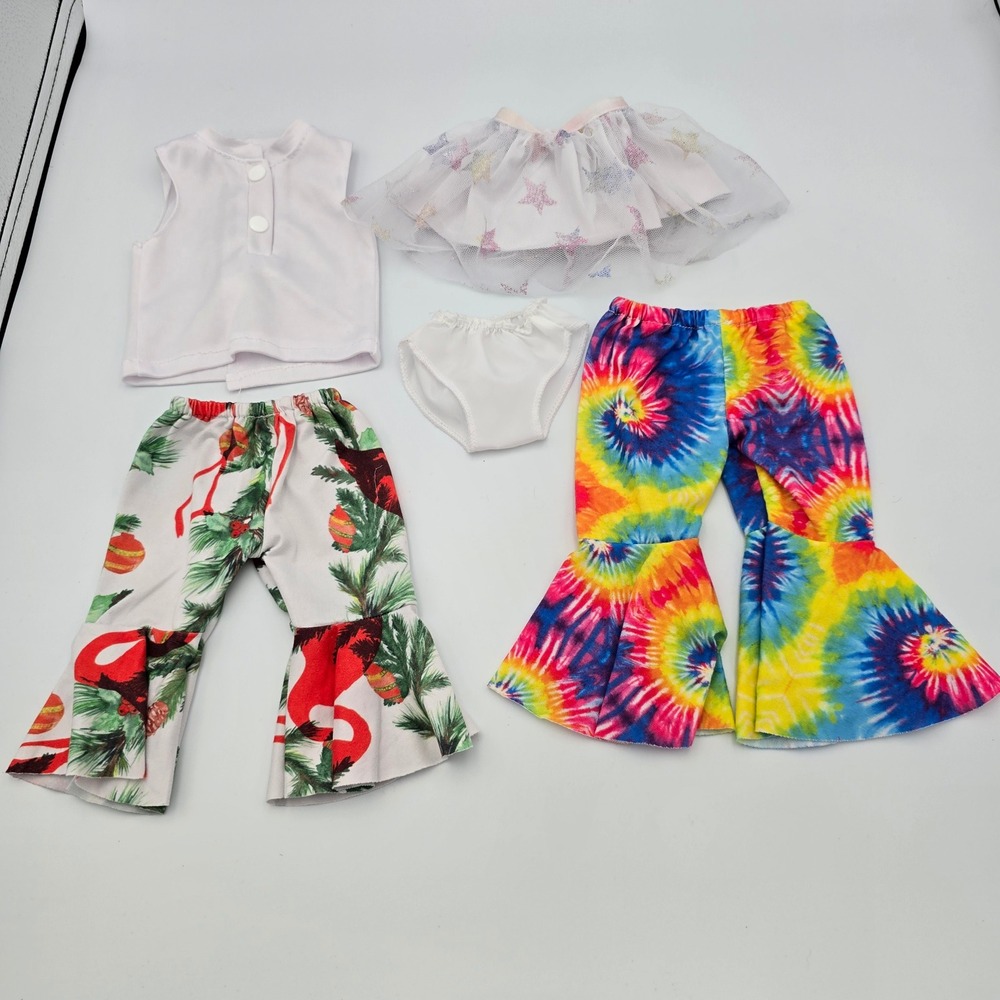 Handmade 18" Inch Doll Clothes Set Tie Dye Bell Bottoms Christmas Flamingo Tutu
